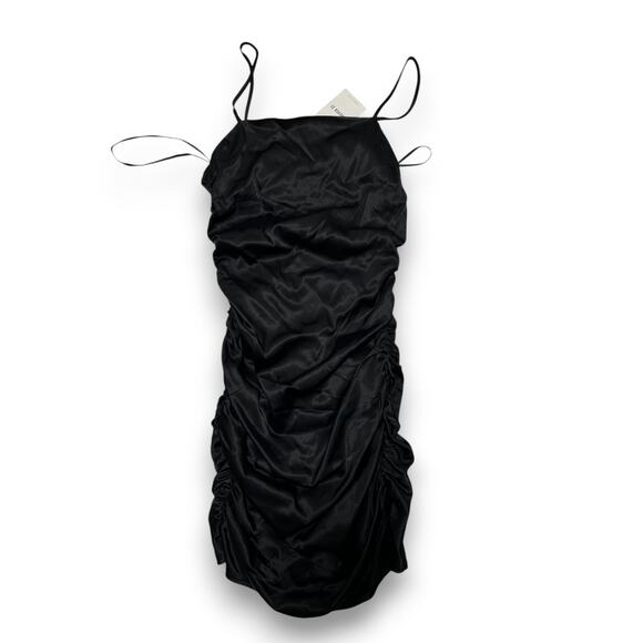 NWT Forever 21 Elegant Black Ruched Midi Dress with Adjustable Strap Size Medium - Picture 2 of 8